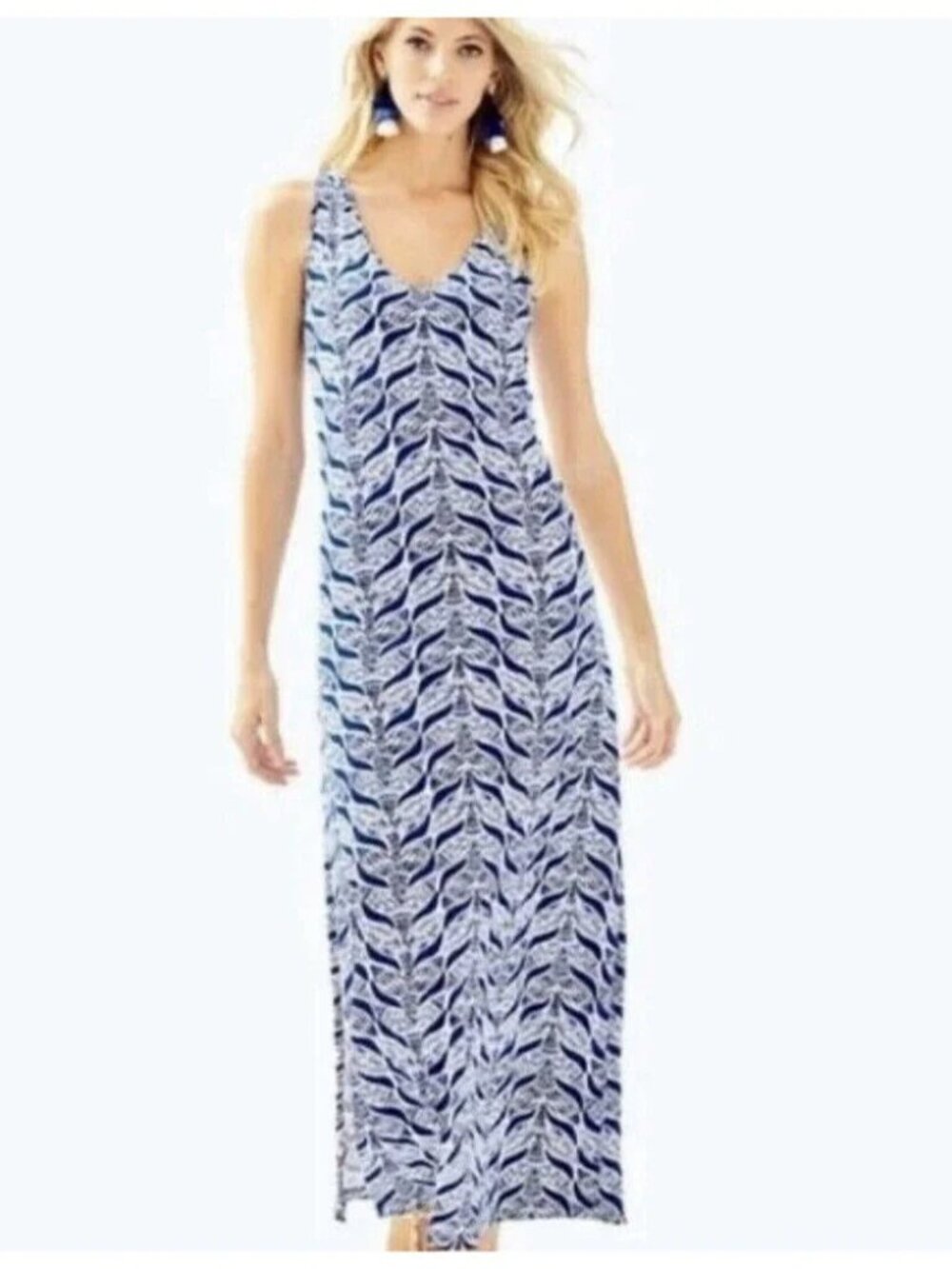 Lilly Pulitzer Kerri Maxi Dress Mermaids Tail Print Pima Cotton- X-Small
